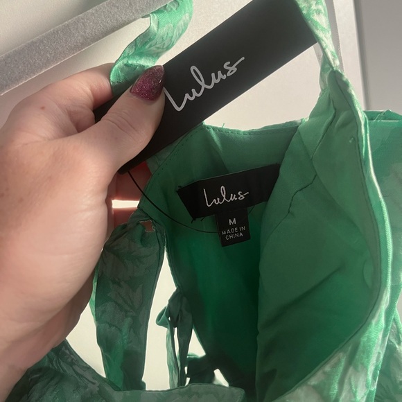 NWT Lulus Spanish Getaway Green Floral Lace-Up Midi Dress With Pockets - Picture 3 of 3